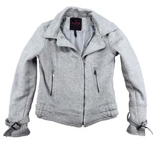 Y2K Yoki New York Biker Style Cropped Jacket Zip Up, Pockets, Light Gray Size M